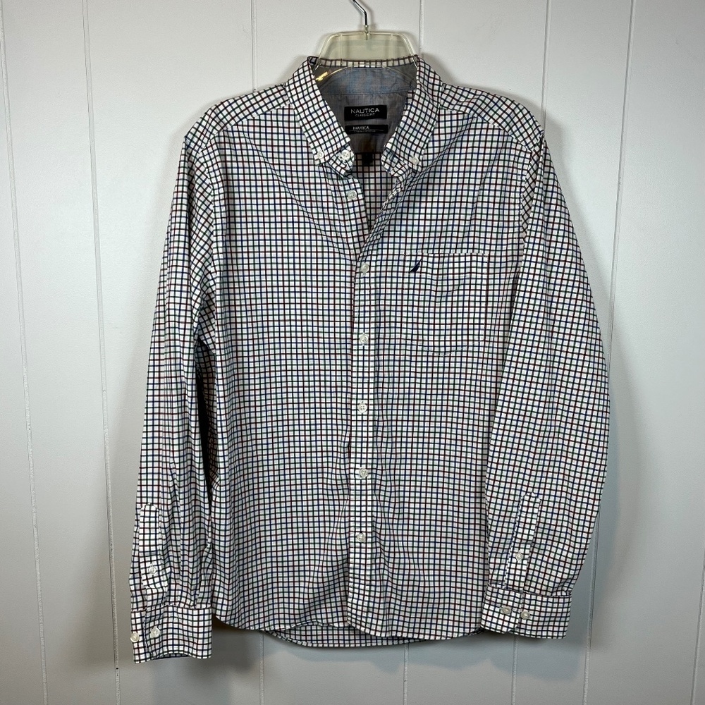 Men's Long Sleeve Nautica Flex Classic Fit Wrinkle Resistant sz L Dress Shirt